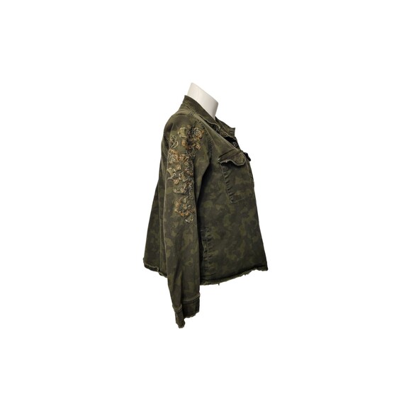 Vintage America Blues Camo Jean Jacket Women L Green Embroidered - Picture 2 of 10